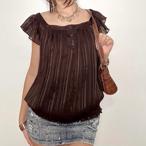 Y2k brown striped bcx square neck top - Picture 3 of 7